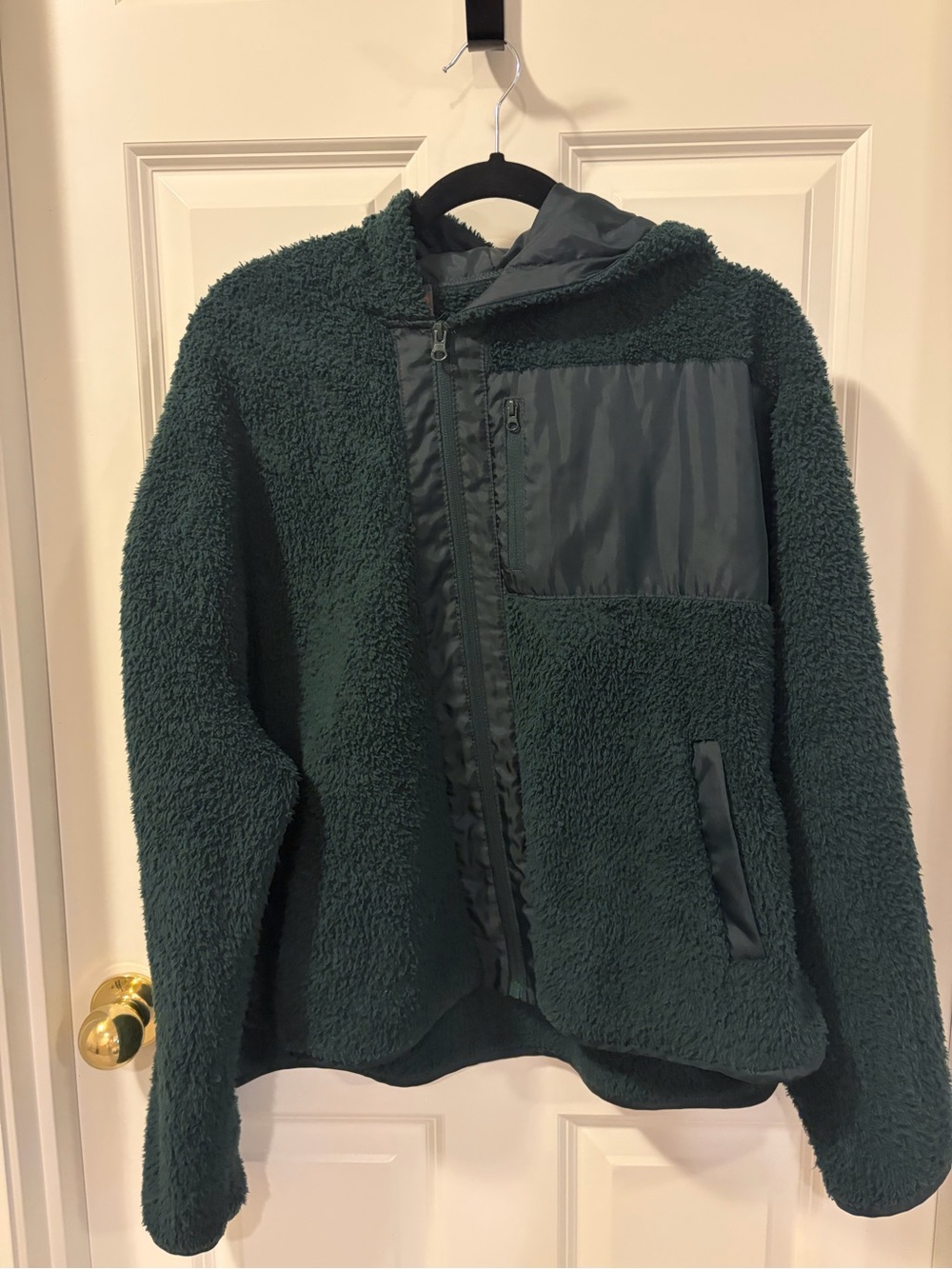 Mono B Dark Green Sherpa Jacket with Hood